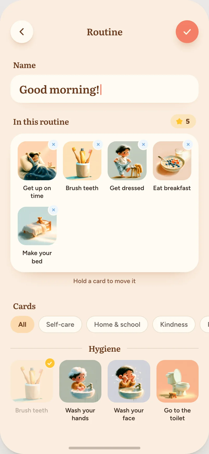 Building a morning routine from picture cards in Bearrr